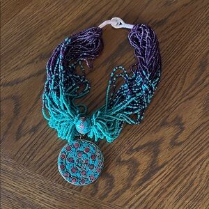 Turquoise and Purple Beaded Necklace